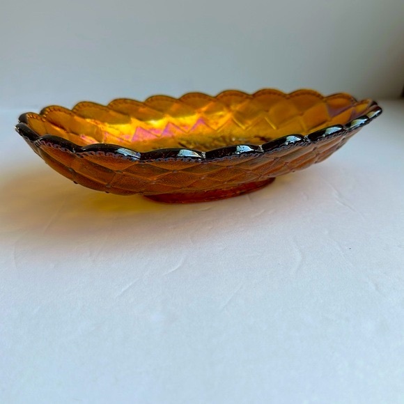 VTG Pansy Flower Marigold Carnival Glass Oval Footed Candy Dish Relish Tray - Picture 2 of 9